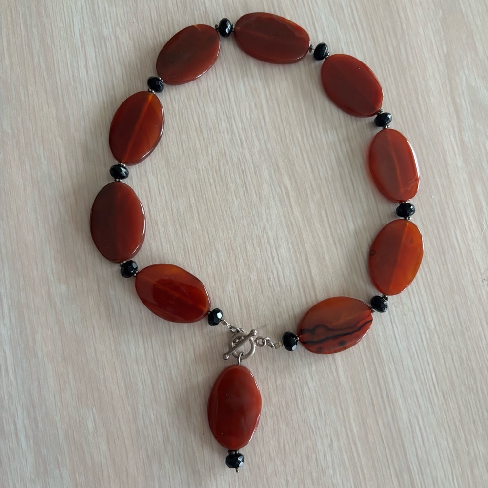 Elegant Brown and Black Beaded Stone Necklace